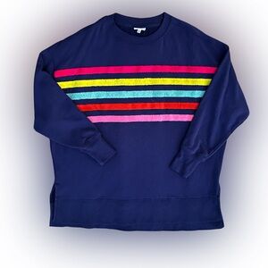 Cabana by Crown & Ivy Men’s Crewneck Sweatshirt Medium Navy Rainbow Stripe Color